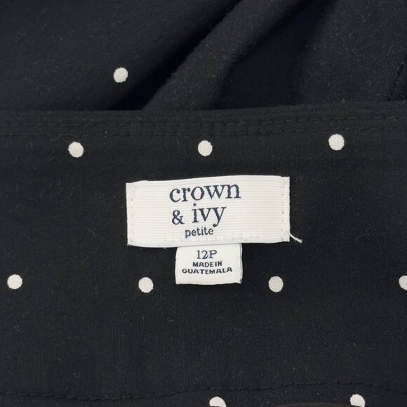 Crown & Ivy Womens 12P Petite Black Polka Dot Stretch Pants Pull On Slim Fit - Picture 4 of 12